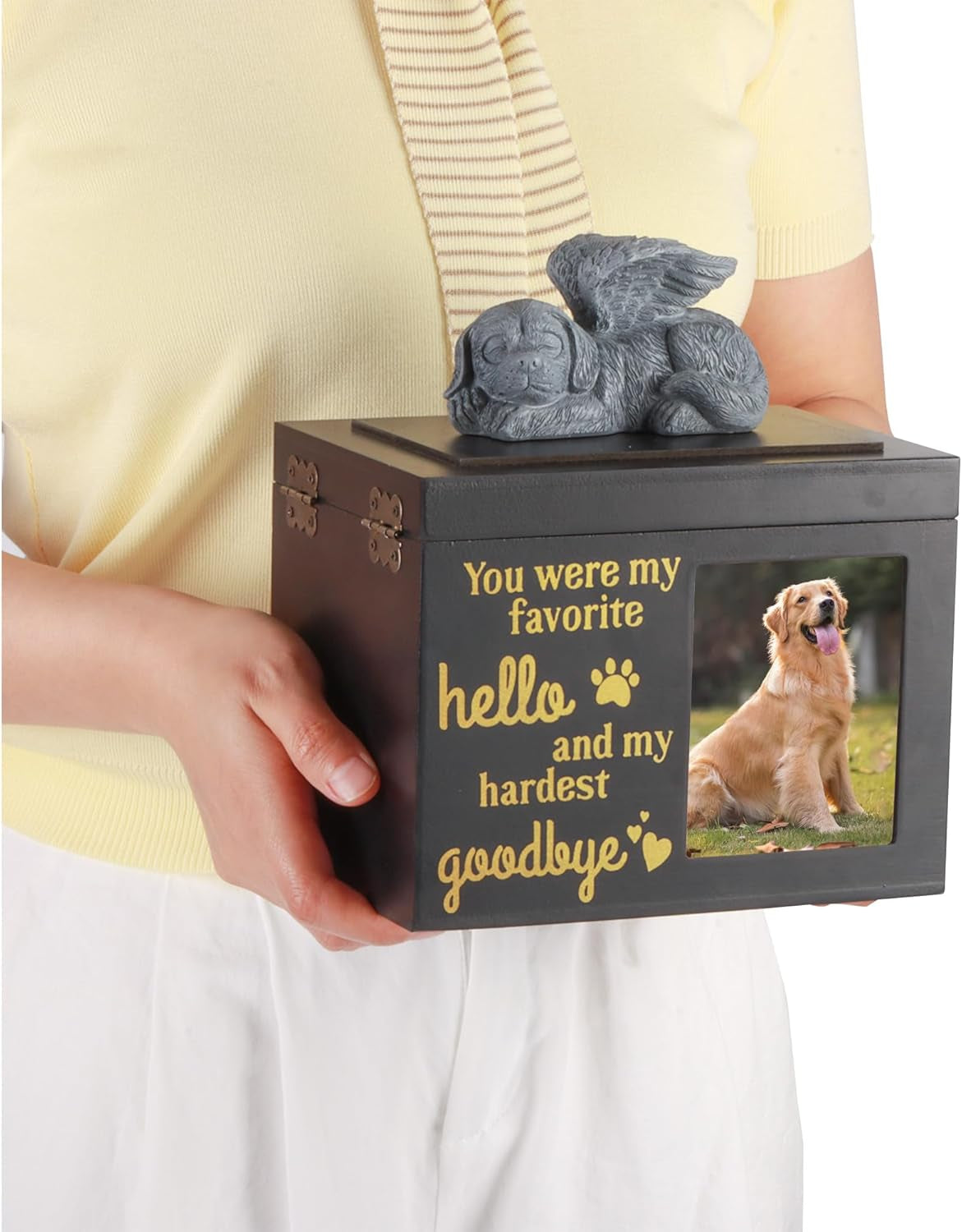 Large Black Wooden Dog Urn with Photo Frame