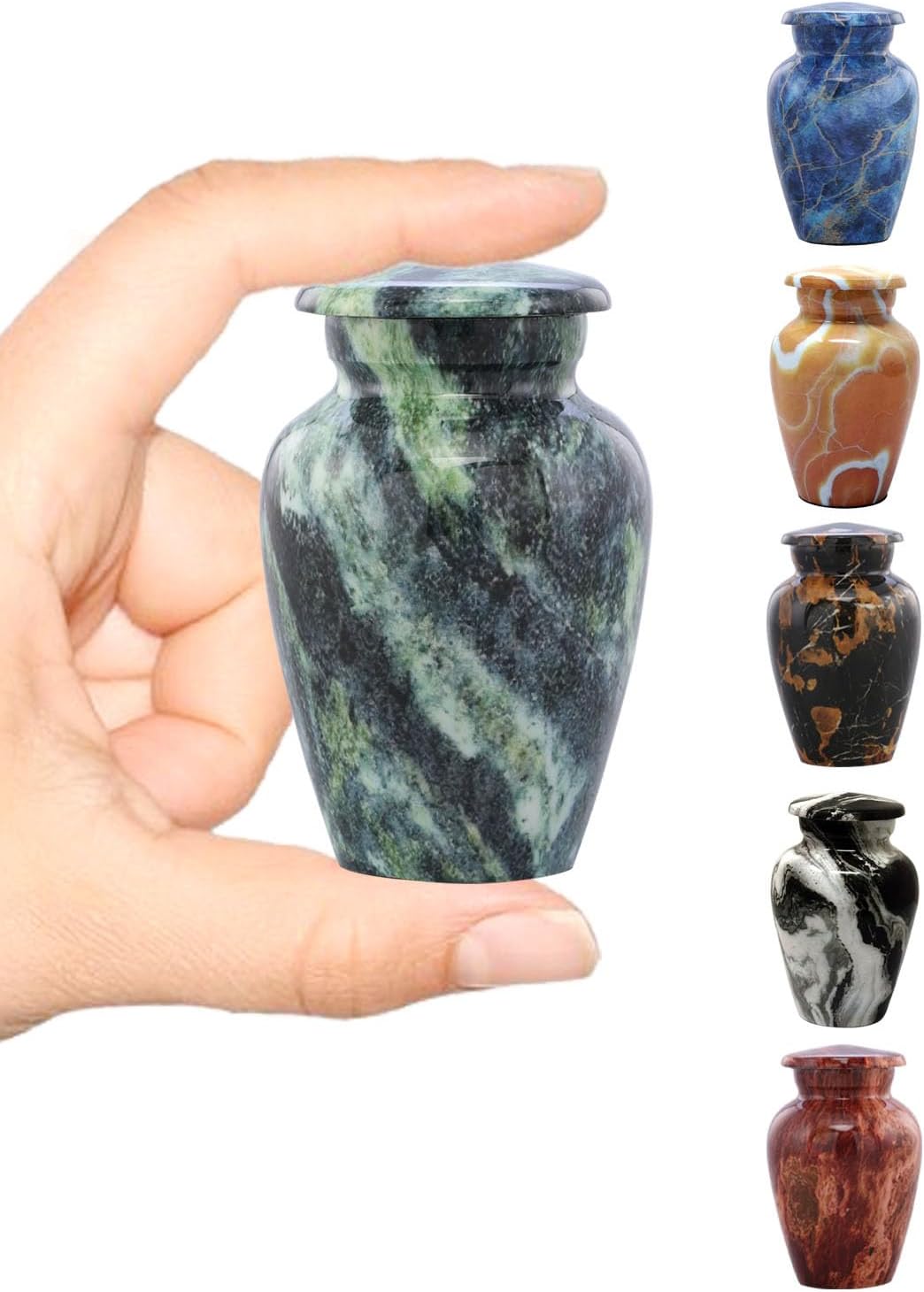 Marble Finish Keepsake Sharing Urn – Mini Metal Cremation Urn for Human or Pet Ashes – Small Memorial Token Urn with Velvet Bag & Funnel – a Perfect Tribute & Gift for Families (Exotic Blue)