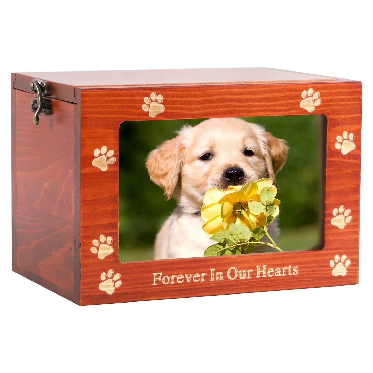 Pet Memorial Urns for Dog or Cat Ashes, Wooden Funeral Cremation Urns with Photo Frame, Memorial Keepsake Memory Box with Black Flannel as Lining, Pet Memorial Remembrance Gift