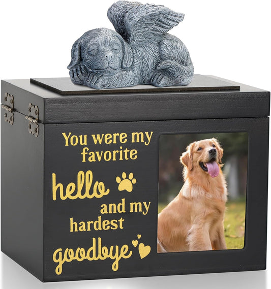 Large Black Wooden Dog Urn with Photo Frame