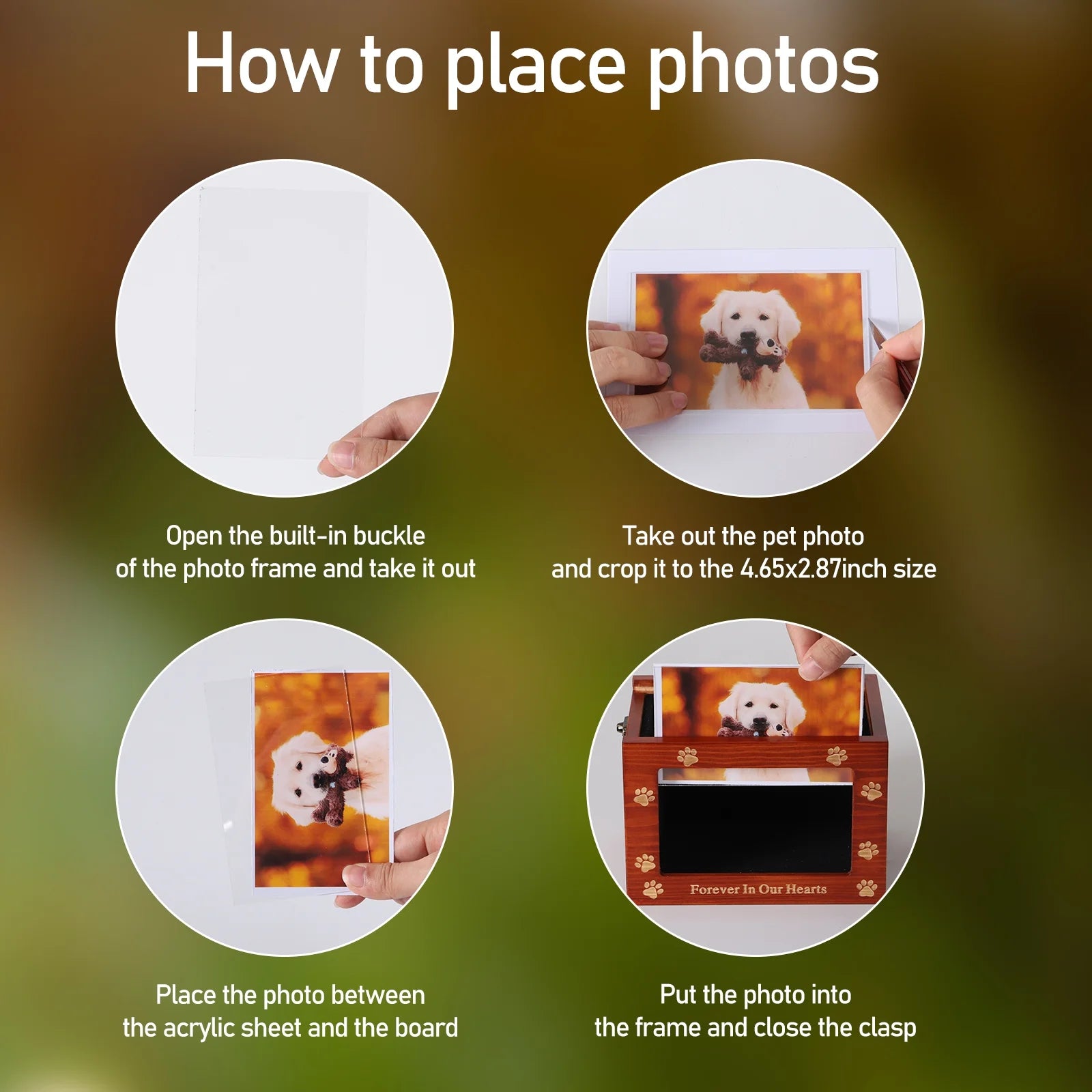 Pet Memorial Urns for Dog or Cat Ashes, Wooden Funeral Cremation Urns with Photo Frame, Memorial Keepsake Memory Box with Black Flannel as Lining, Pet Memorial Remembrance Gift