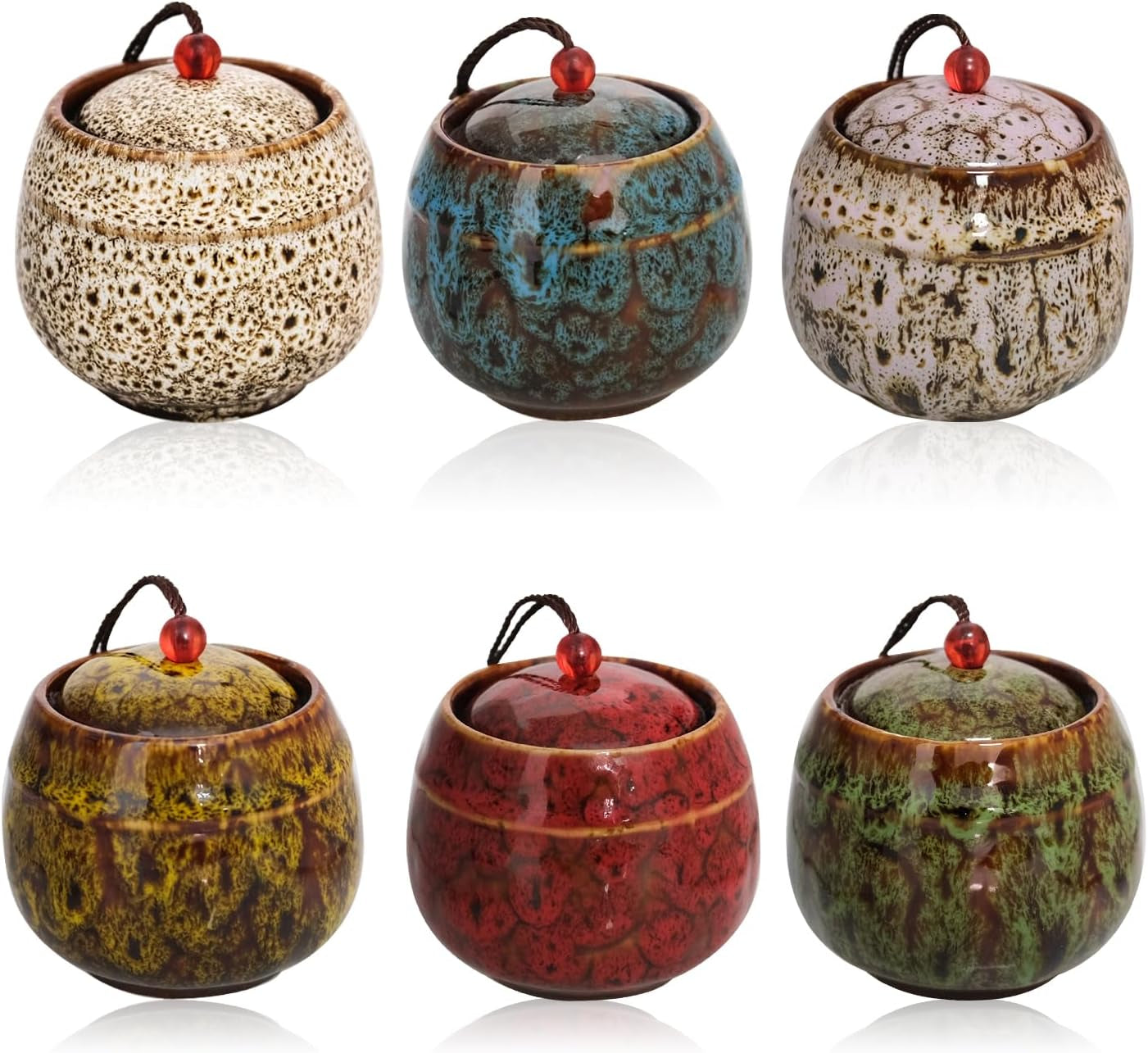 Small Urns for Human or Pet Ashes - Set of 6 - Made of Cera