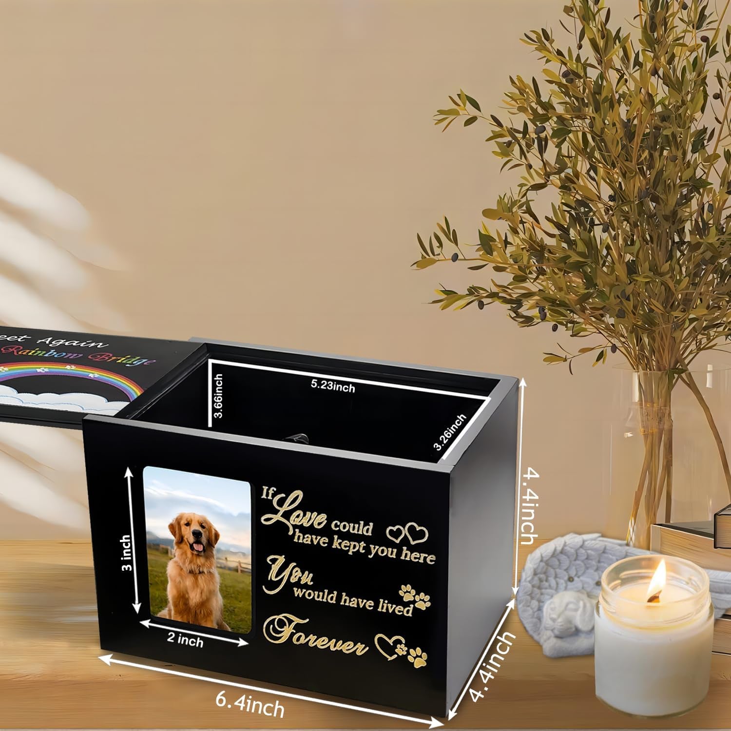 "If love could have kept you here" Urn for Dog or Cat Ashes - Wood with Photo Frame