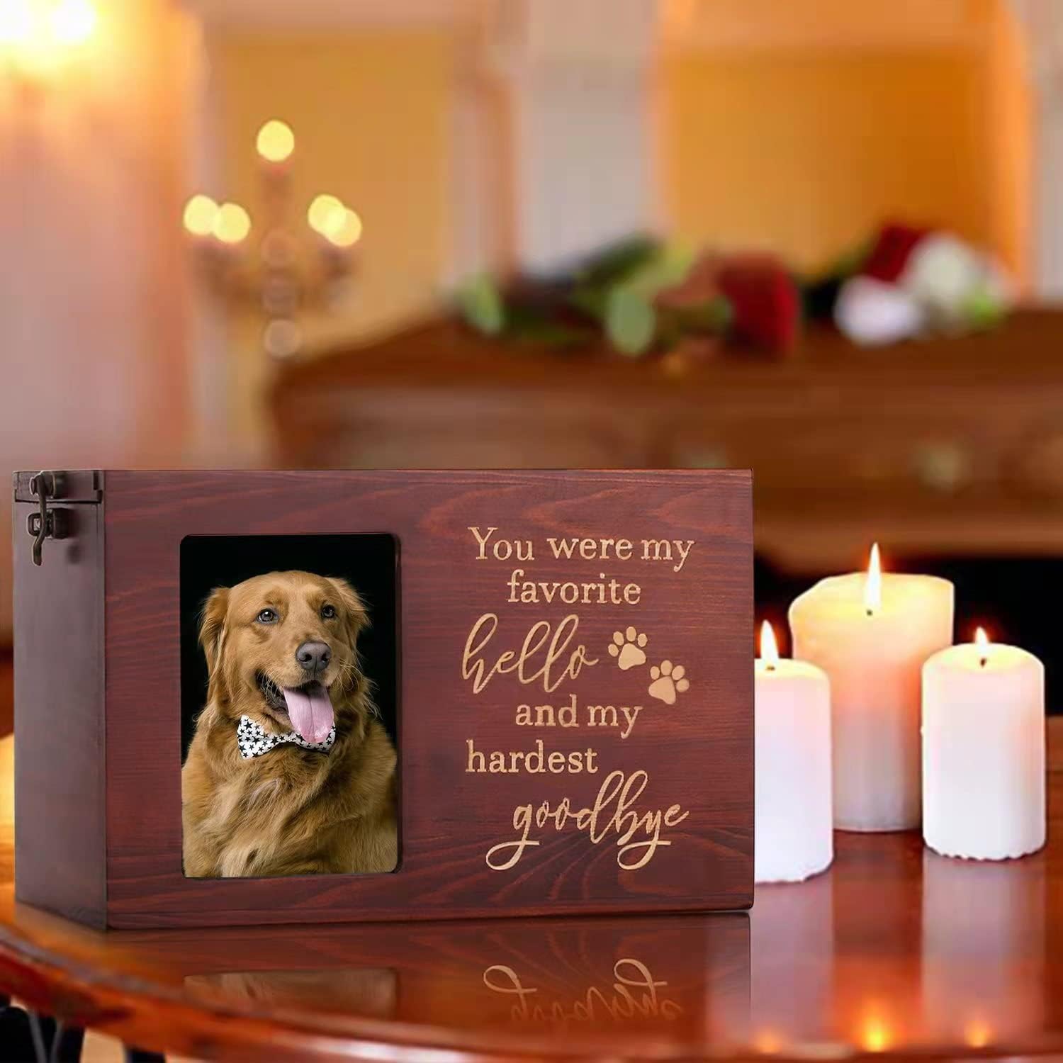 "You Were My Favorite..." Memorial Urn for Pet Ashes with Photo Frame and Black Flannel Lining