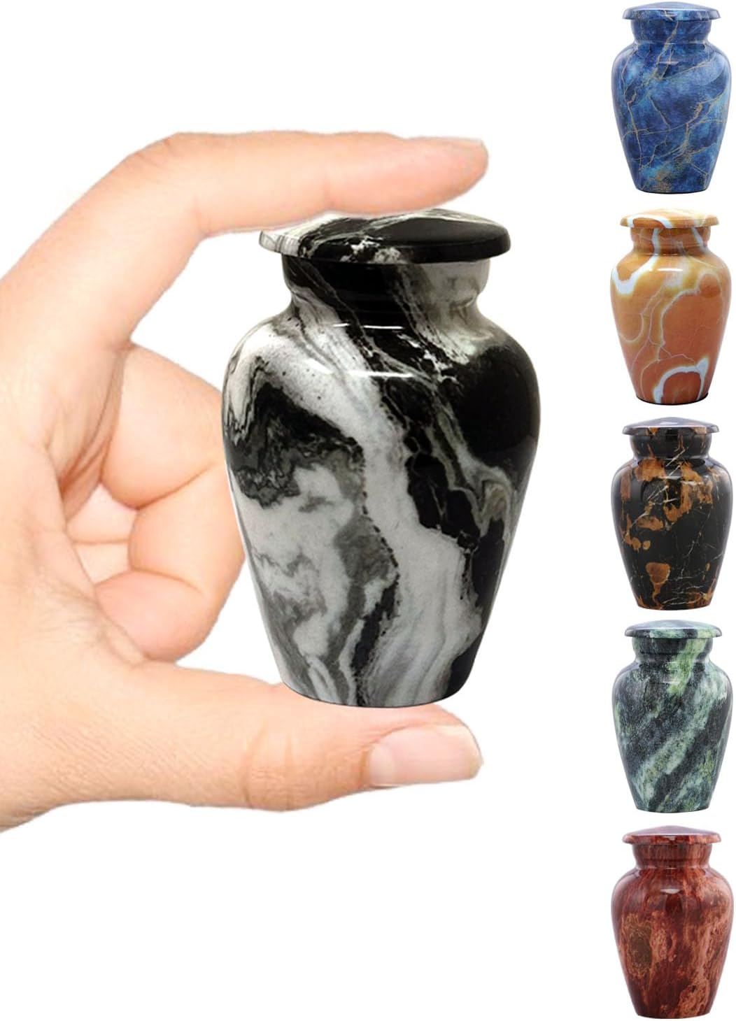 Marble Finish Keepsake Sharing Urn – Mini Metal Cremation Urn for Human or Pet Ashes – Small Memorial Token Urn with Velvet Bag & Funnel – a Perfect Tribute & Gift for Families (Exotic Blue)