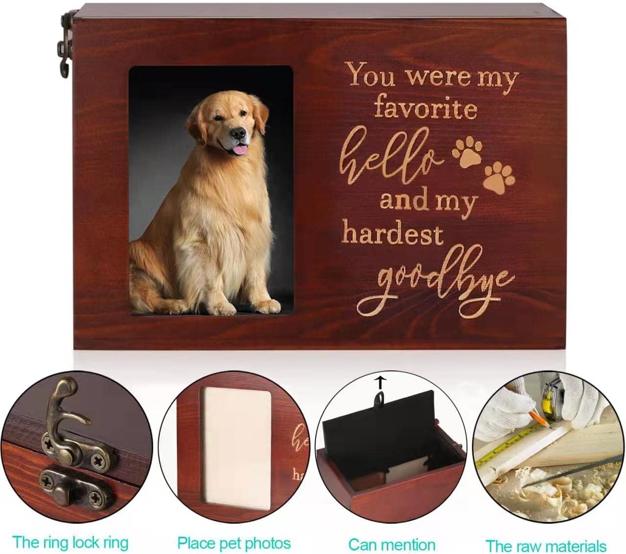 "You Were My Favorite..." Memorial Urn for Pet Ashes with Photo Frame and Black Flannel Lining