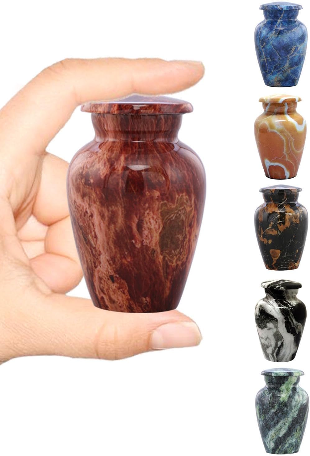 Marble Finish Keepsake Sharing Urn – Mini Metal Cremation Urn for Human or Pet Ashes – Small Memorial Token Urn with Velvet Bag & Funnel – a Perfect Tribute & Gift for Families (Exotic Blue)