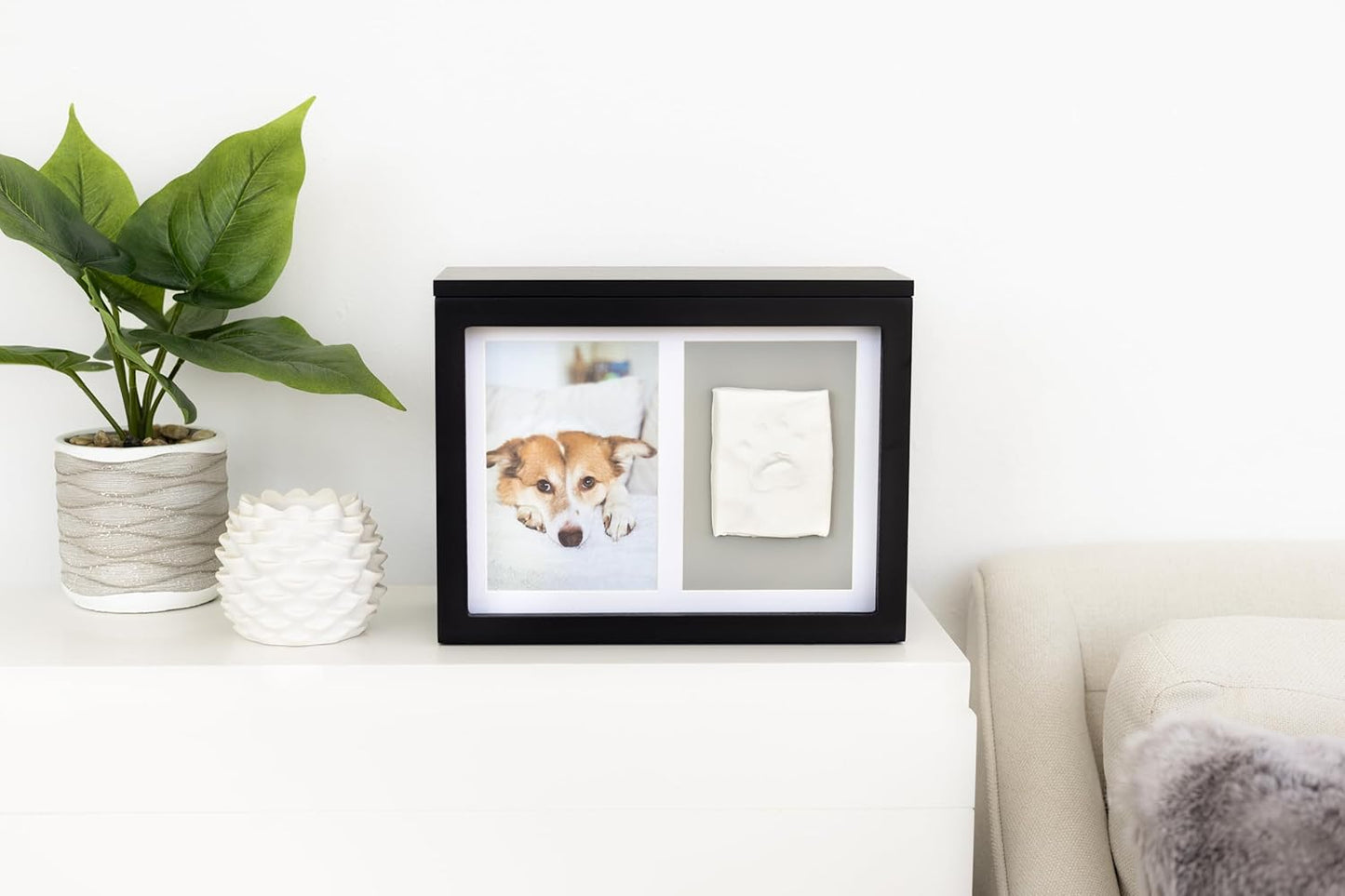 Pet Memory Box & Urn – Solid Wood, Black Finish, Personalized Keepsake with Clay Paw-Print Kit & 4" × 6" Photo Frame – Holds Ashes, Collars, Special Toys & Memories