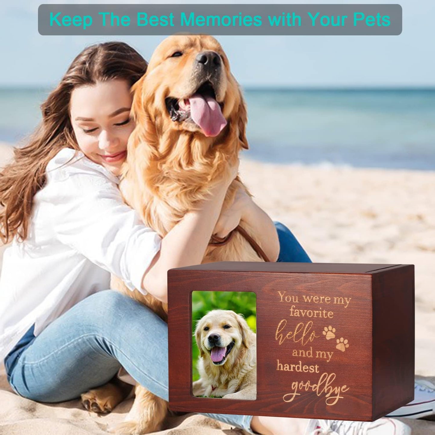 "You Were My Favorite..." Memorial Urn for Pet Ashes with Photo Frame and Black Flannel Lining