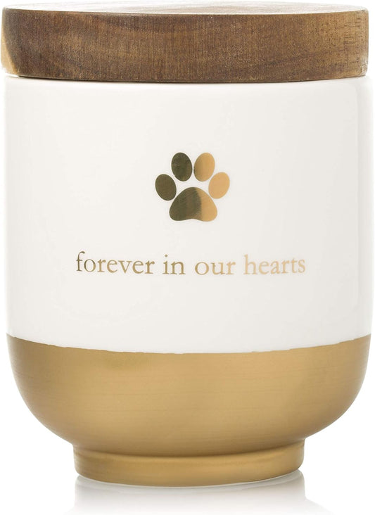 Ceramic Forever in Our Hearts Urn with Gold Accent