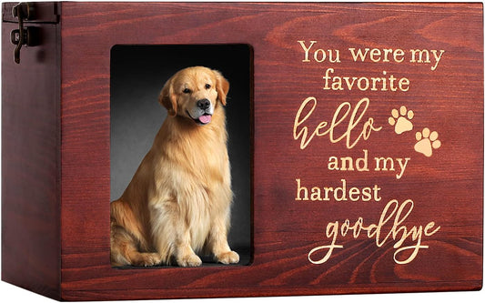 "You Were My Favorite..." Memorial Urn for Pet Ashes with Photo Frame and Black Flannel Lining
