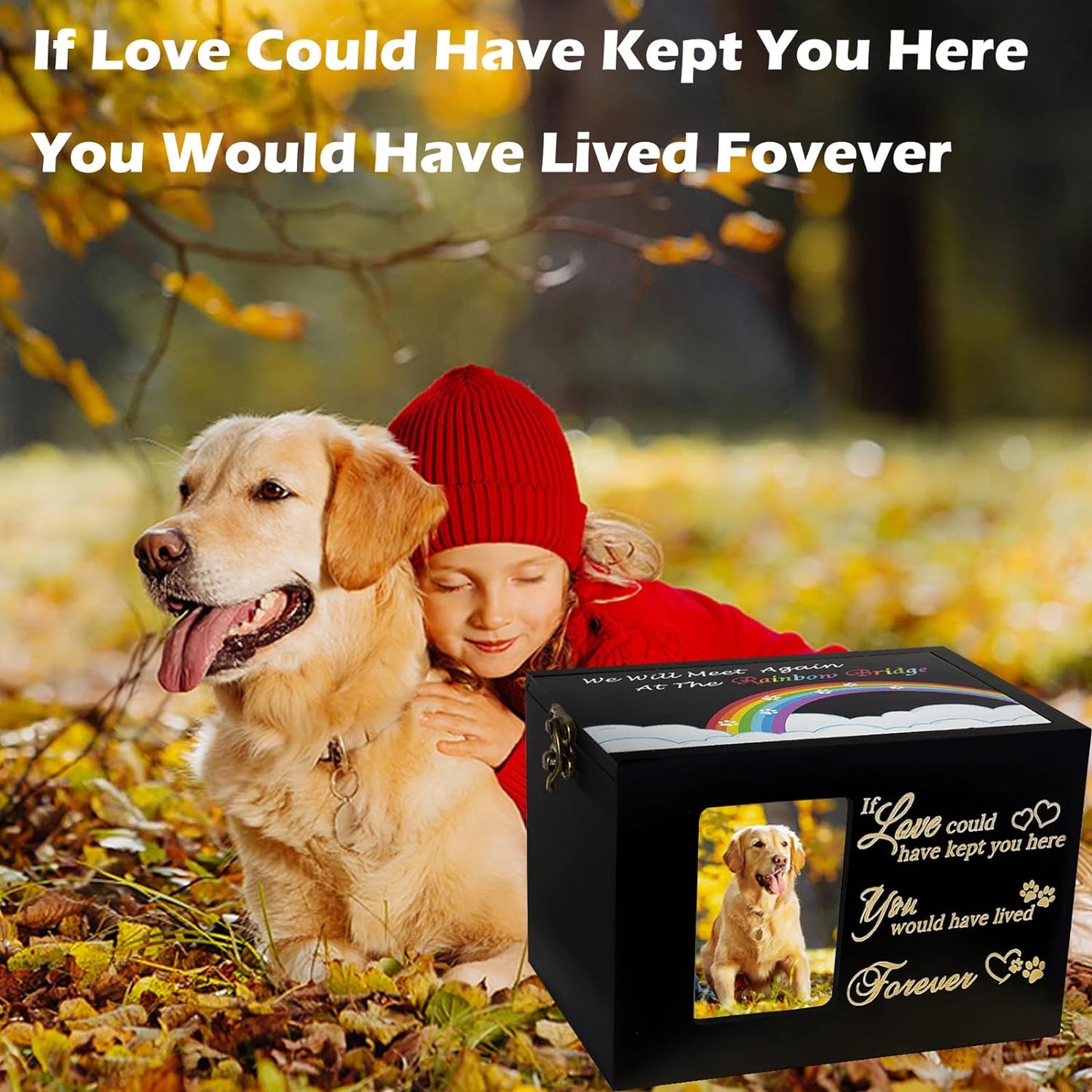 "If love could have kept you here" Urn for Dog or Cat Ashes - Wood with Photo Frame