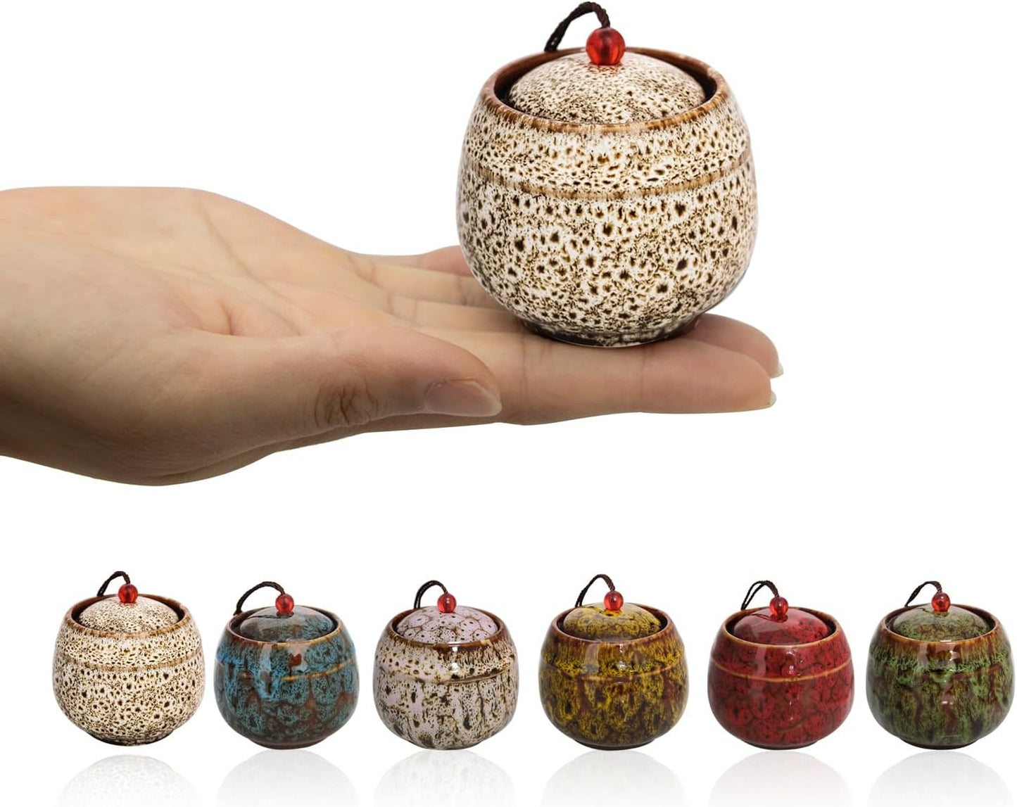 Small Urns for Human or Pet Ashes - Set of 6 - Made of Cera