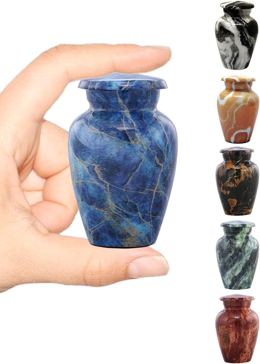 Marble Finish Keepsake Sharing Urn – Mini Metal Cremation Urn for Human or Pet Ashes – Small Memorial Token Urn with Velvet Bag & Funnel – a Perfect Tribute & Gift for Families