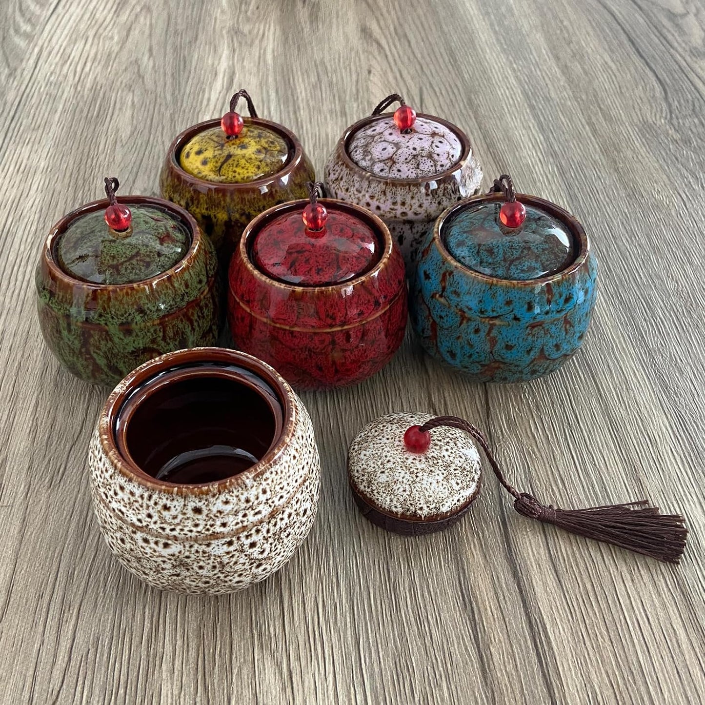 Small Urns for Human or Pet Ashes - Set of 6 - Made of Cera